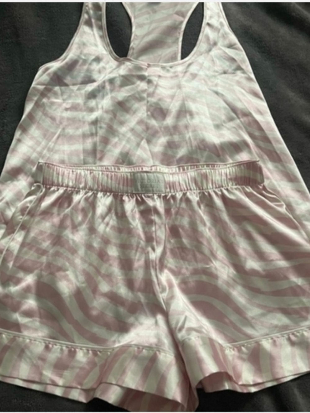 Victoria's Secret Classic Pink and White Striped Satin Sleep Set in Small